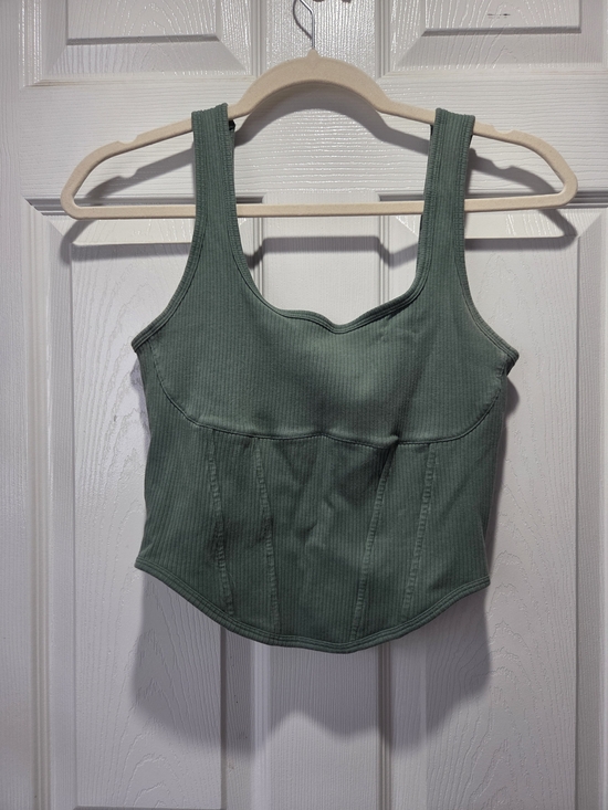 PINK Victoria's Secret Tops - PINK Victoria's Secret Sage Green Ribbed Corset Inspired Tank